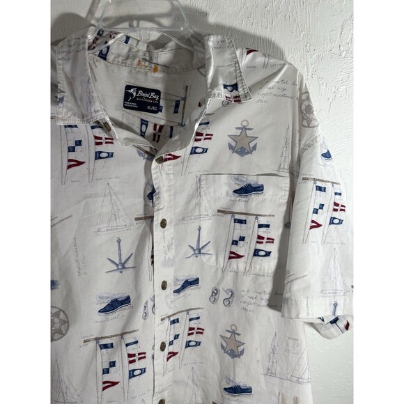 BIMINI Bay XL White, Red Blue Sailboat Nautical Boating Hawaiian Sea Mens Shirt - Picture 6 of 8